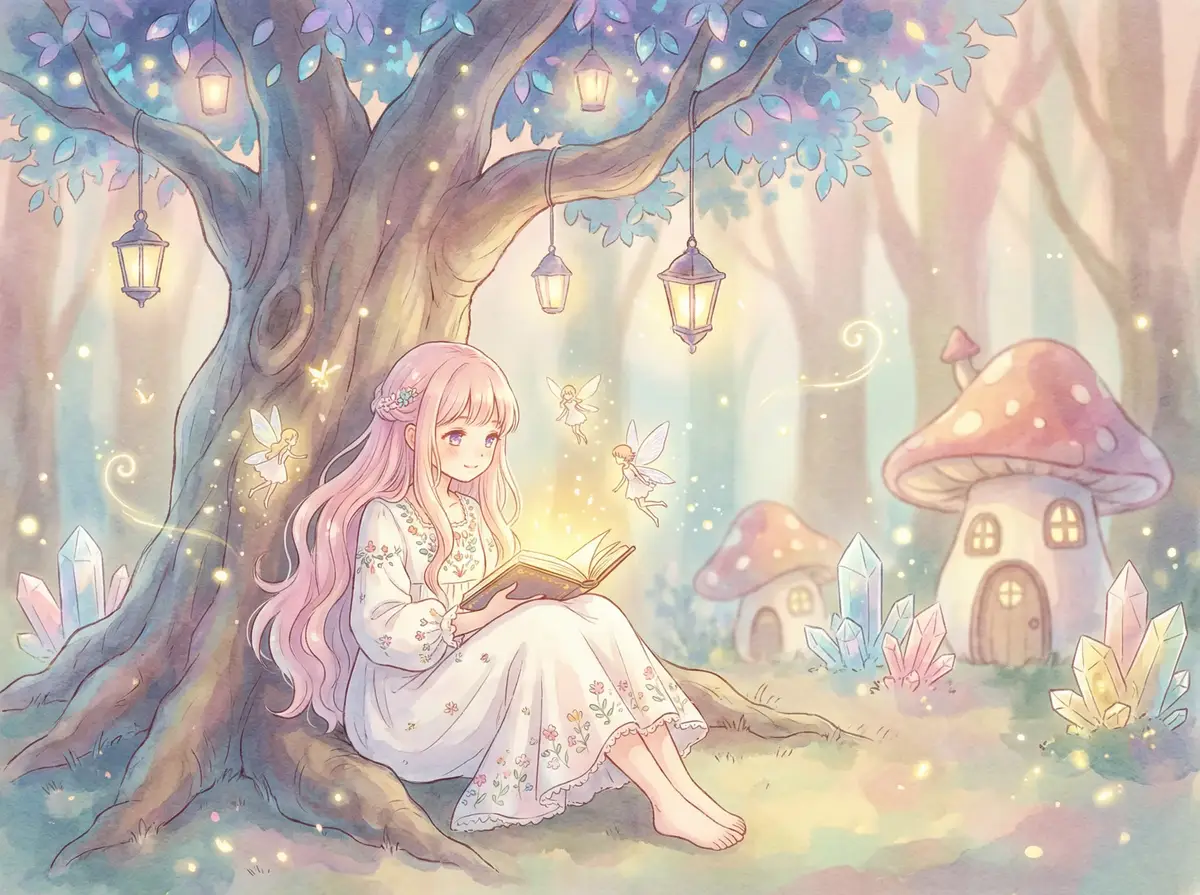 白洁高义85 - 魔法森林中阅读故事书的粉发少女与精灵